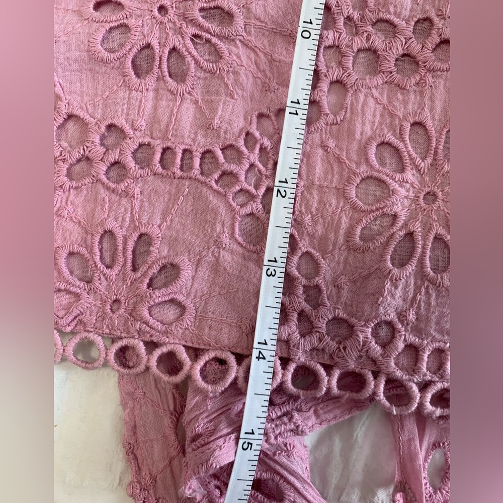 NWT Aratta Lace Crochet Puff Sleeve Crop Top - Dusty Rose - Picture 9 of 16